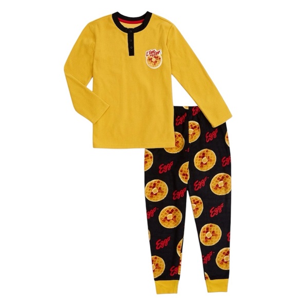 Kelloggs Eggo Waffle Boys Fleece Henley Pajama PJ Set NEW Size 8 - Picture 1 of 7